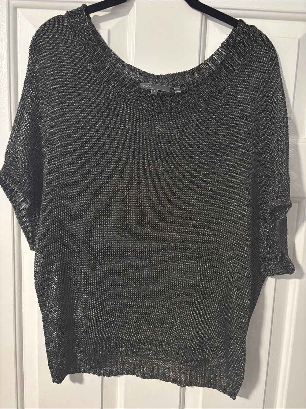 VINCE Metallic Black Short-Sleeve Knit Sweater Size Small